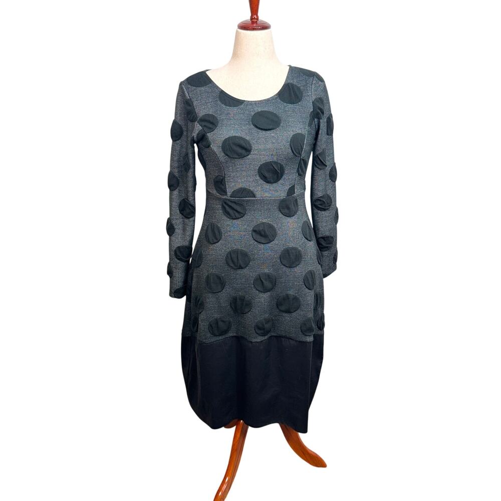 Femme Fatale midi dress gray black raised dot long sleeve balloon hem Sz S